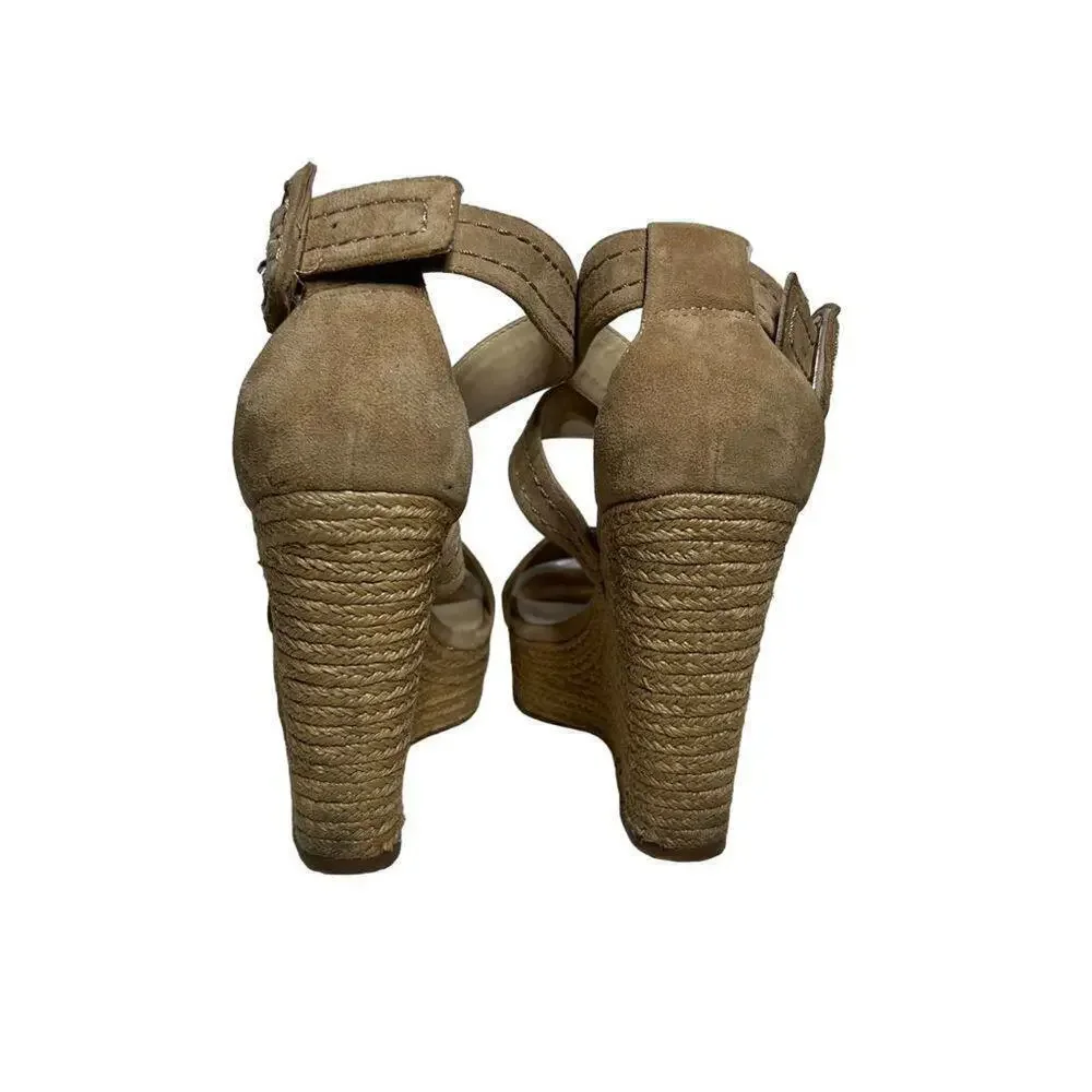 Marc Fisher Haely Nude Beige Suede Wedge Heel Espadrille Sandal Shoes Size 8
